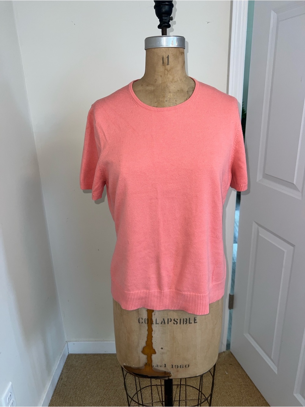 Classic Short-Sleeve Crewneck Top in Coral Pink